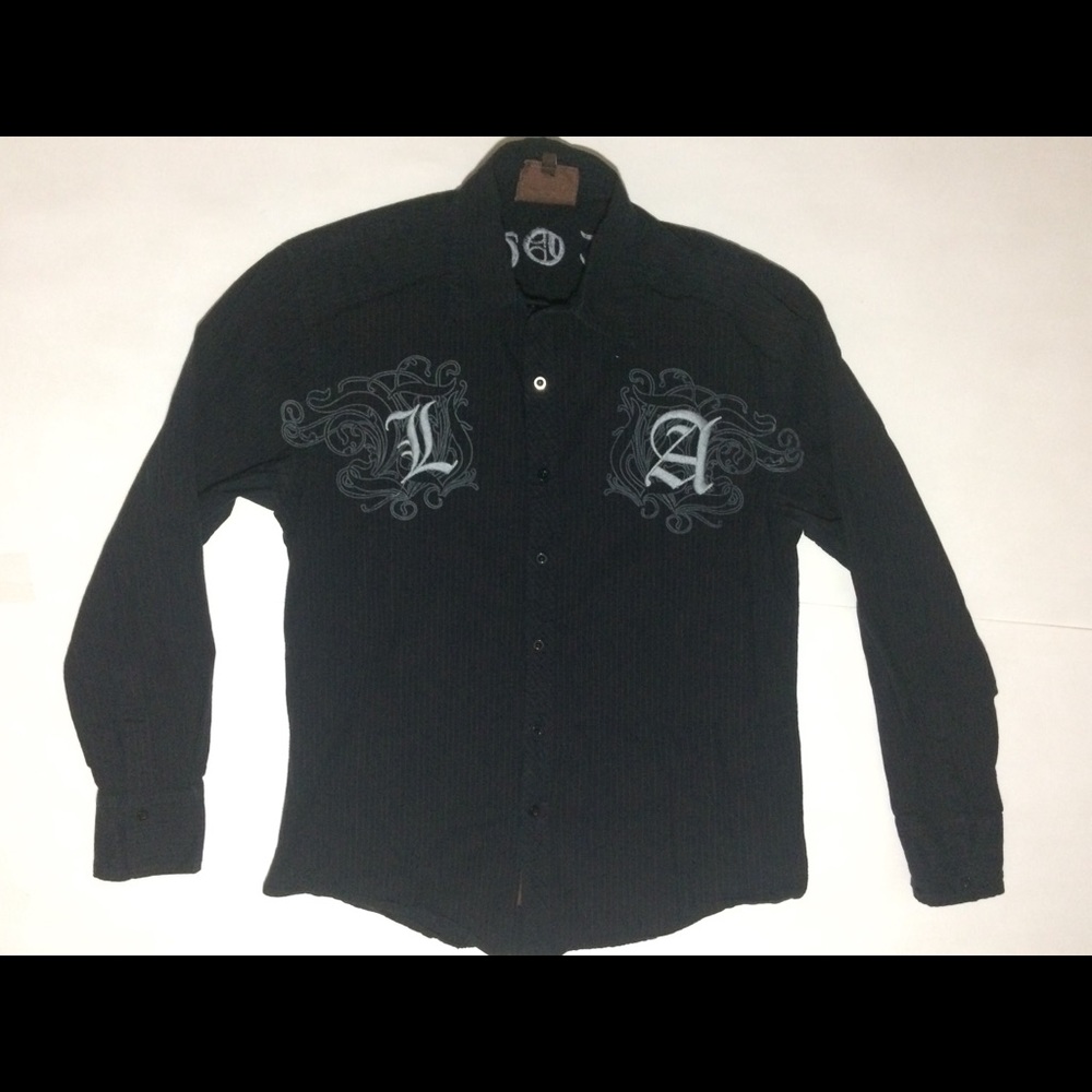 Roar Mens Large Black Long Sleeve Button Shirt LA
